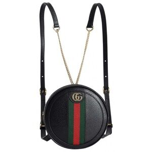 Authentic Gucci Ophidia Mini Round backpack black leather gold hardware small